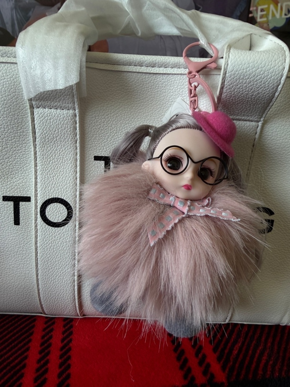 Doll Face Pink Fur Doll Keychain
